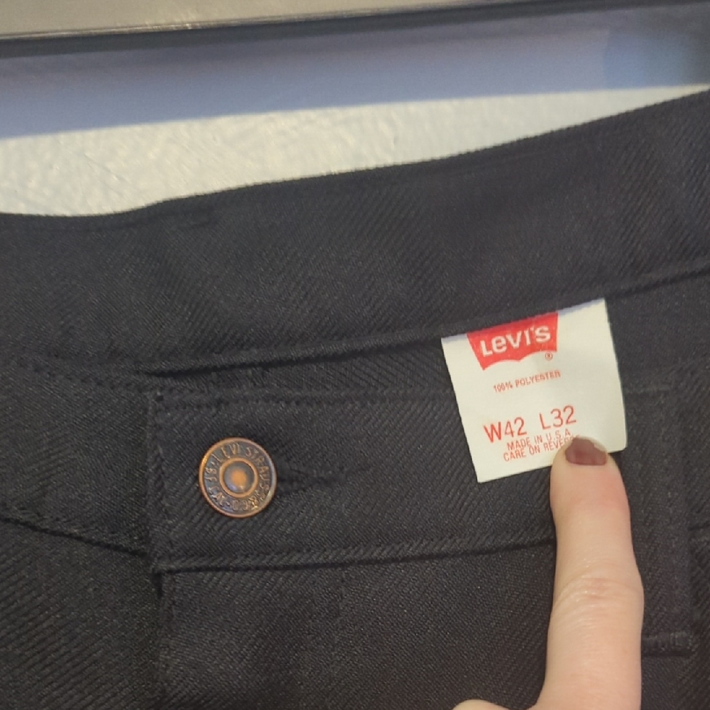 Vintage Levis Retro Style Polyester Pants In Black With Weighted Hems 42X32